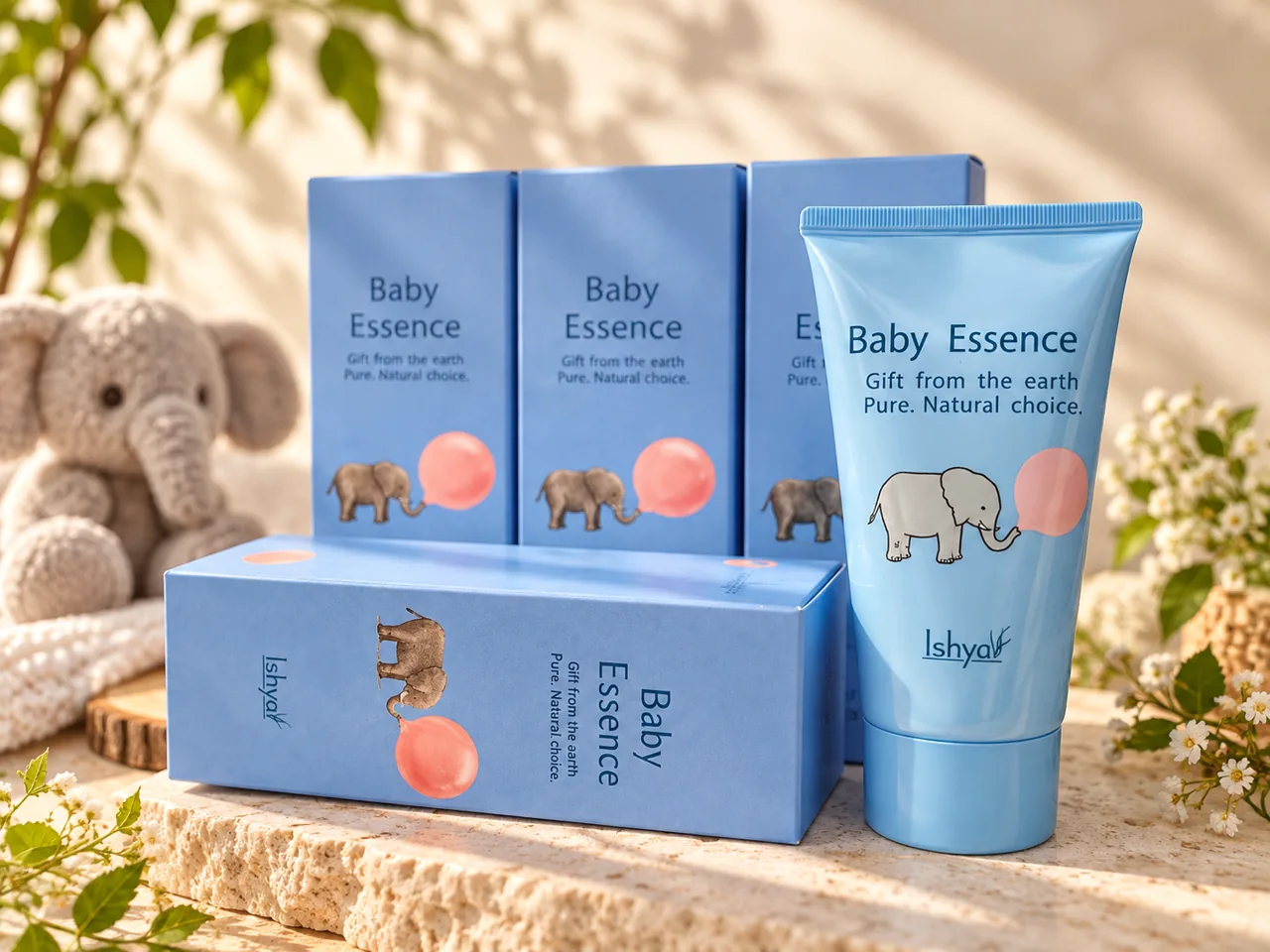 Baby Essence 淡蓝色软管与大象图案包装