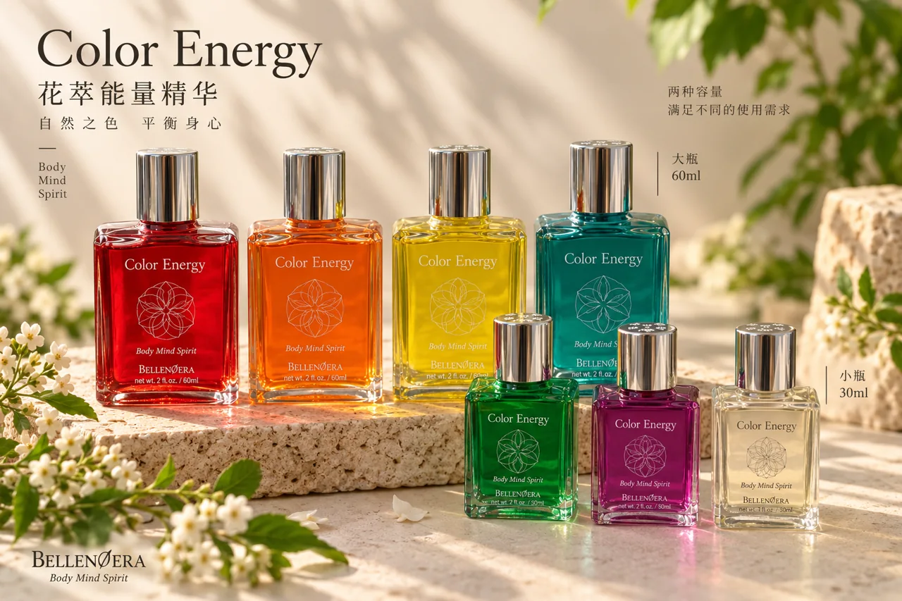 Color Energy 彩色系列的大小瓶产品展示